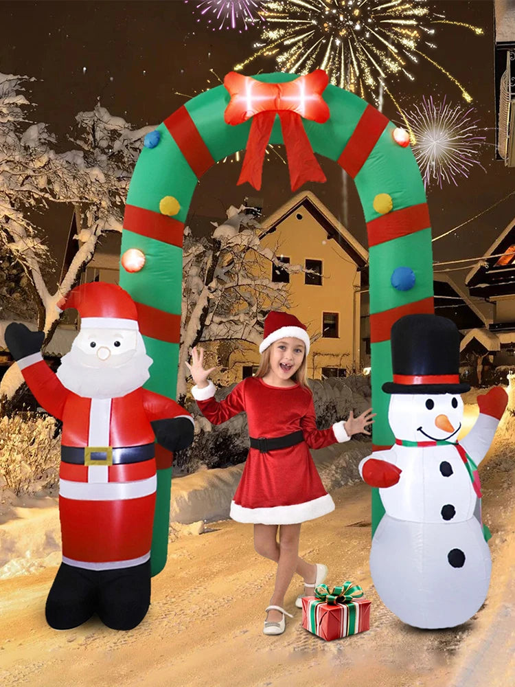 8ft Inflatable Christmas Arch Built-in Led Light Giant Santa Claus and Snowman Arch Large Outdoor Patio Decorations Garden Props