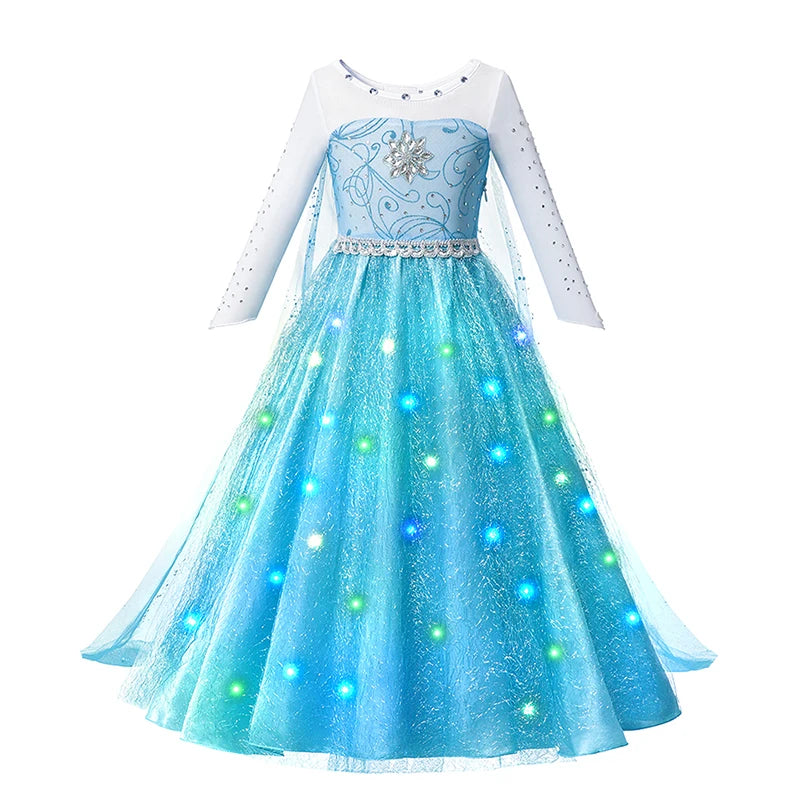 LED Light Up Elsa Dresses for Girls Kids Carnival Christmas Party Gown Childrens Cosplay Party Clothes Girls Long Sleeve Dresses