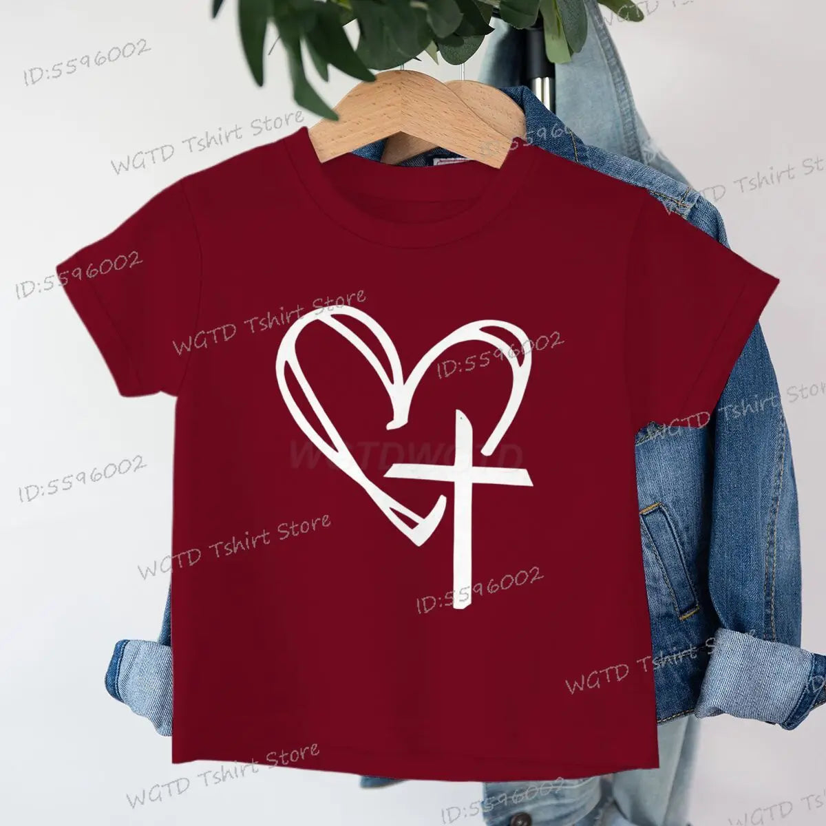 Children's Clothing Christian Heart Cross Glowing T-shirt Jesus Heart Cross Clothes Child Girl Boy Luminous Harajuku Kids Tops