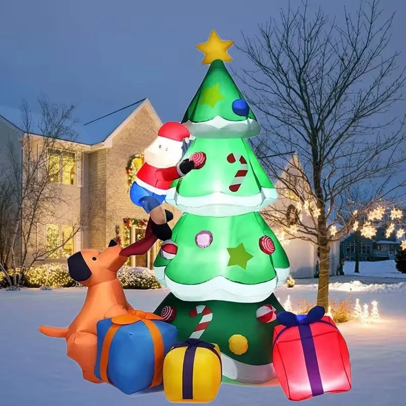 Christmas Tree Inflatable Model 7FT Dog Santa Claus LED Light Xmas Inflatable Decoration Gift Outdoor Indoor Party Yard Prop