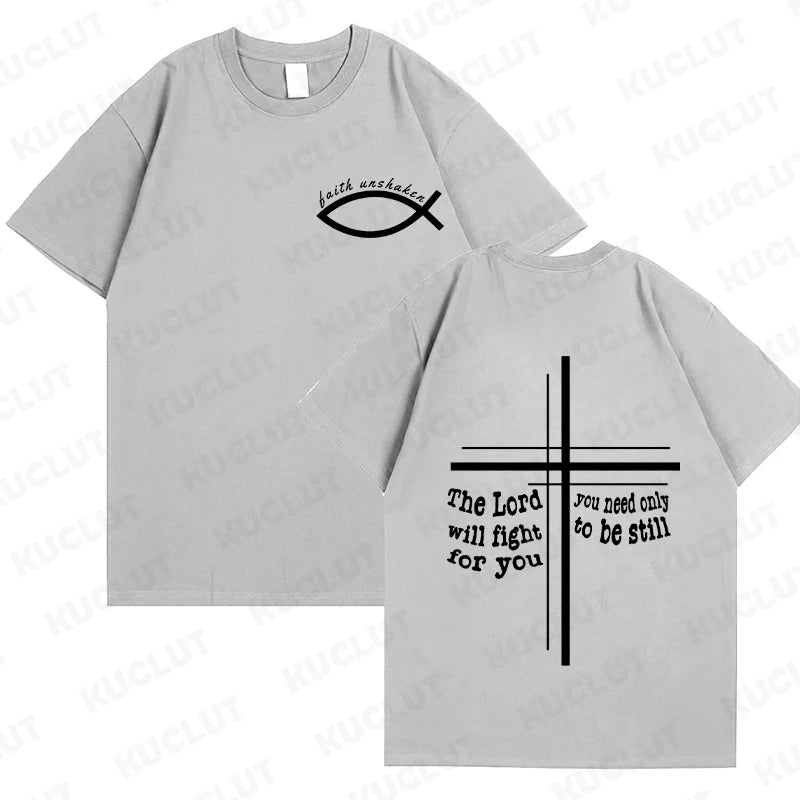 Faith Unshaken Women T-Shirt Christian Jesus Graphic Y2k Tops Harajuku Ulzzang Shirts & Blouse Short Sleeve Tees Female Clothing
