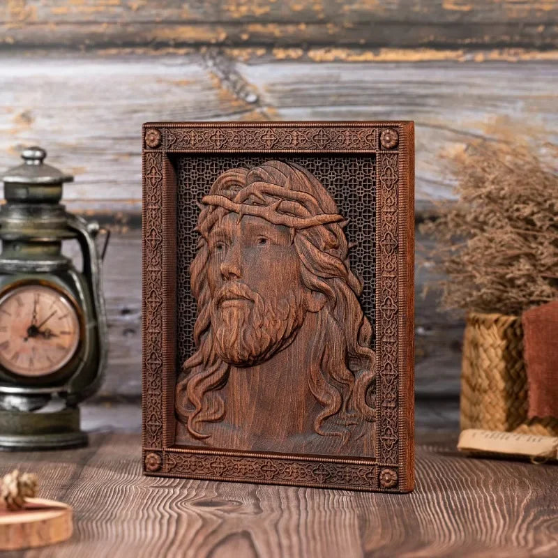 Vantage Jesus Crown of Thorns, Wood Carving, Christian Figure, Catholic Saint, Jesus Christ Wall Decor, Wooden Icon Gift