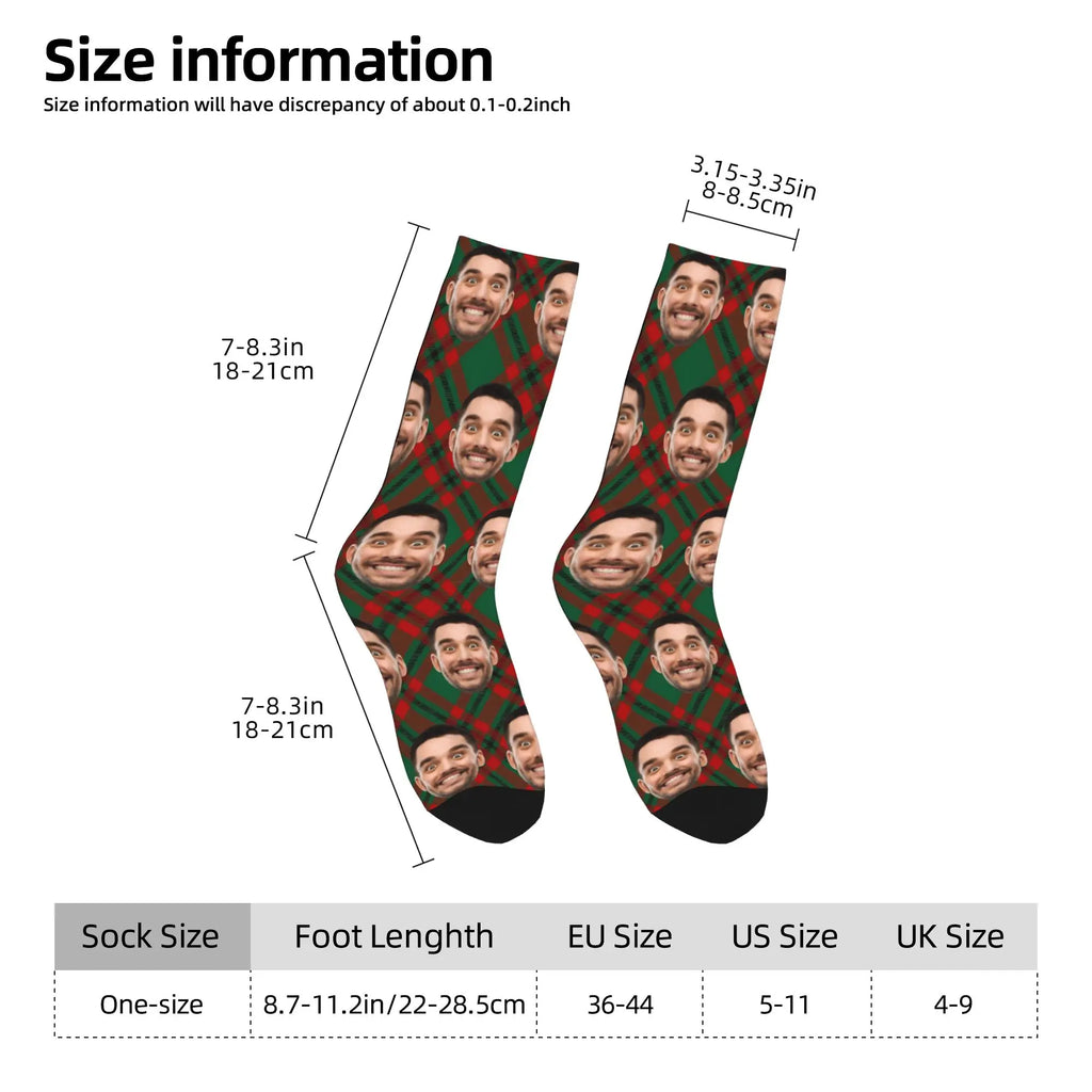 Personalized Christmas Gift Socks Custom Face Xmas Elements Stars Lights Red Unique for Friends Couple Family