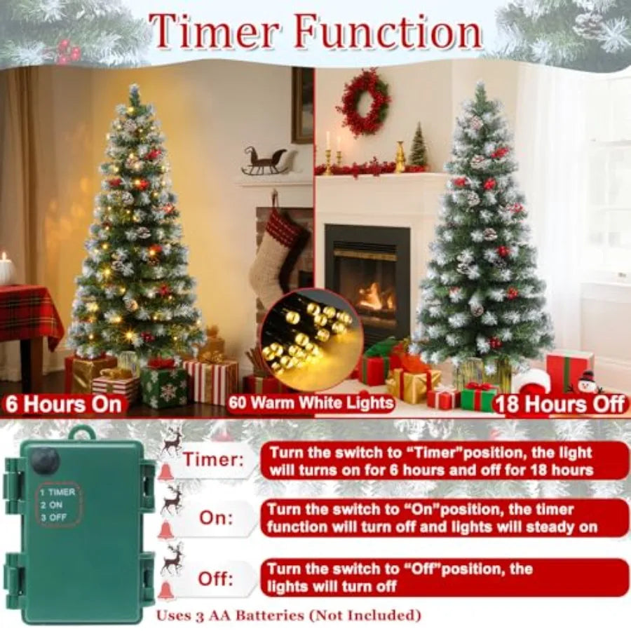 2 Pack 4 Ft Entrance Christmas Tree in WoodLike Box Base Artificial Potted Xmas Tree with 60 LEDs Warm White Light Timer Waterp