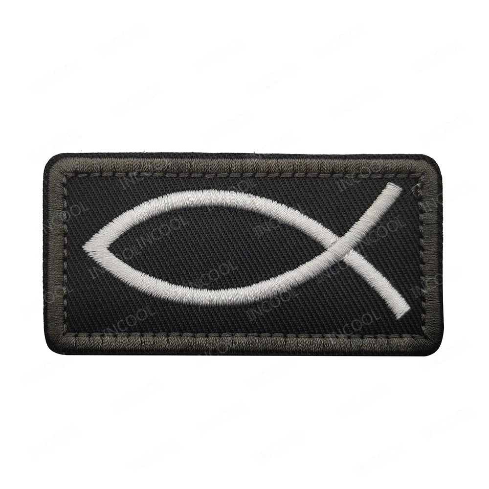 Jesus Fish Embroidered Patches God Christian Cross Sign Strip Embroidery Shoulder Appliqued Hook Loop Chevron For Clothing Cap