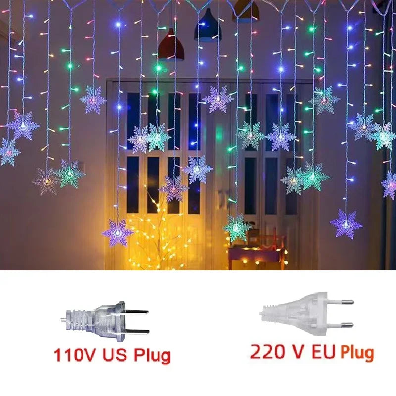Christmas Lights Led Snowflake Curtain Garland Outdoor Fairy String Lights Holiday Party Garden New Year Decoration 2024