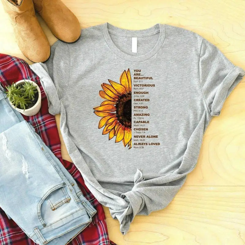 Sunflower Bible Verse T Shirt For Christian Women Clothing Religious Faith Jesus Mother'S Day