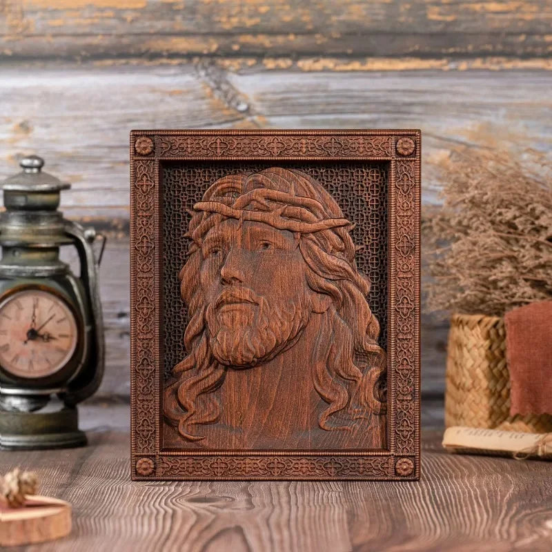 Vantage Jesus Crown of Thorns, Wood Carving, Christian Figure, Catholic Saint, Jesus Christ Wall Decor, Wooden Icon Gift