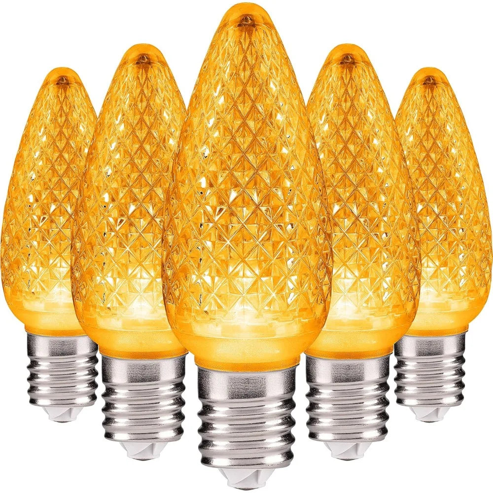 Yellow C9 Faceted LED Christmas Light Bulbs Set of 500 - Durable Indoor & Outdoor Replacement Bulbs for Holiday Decor