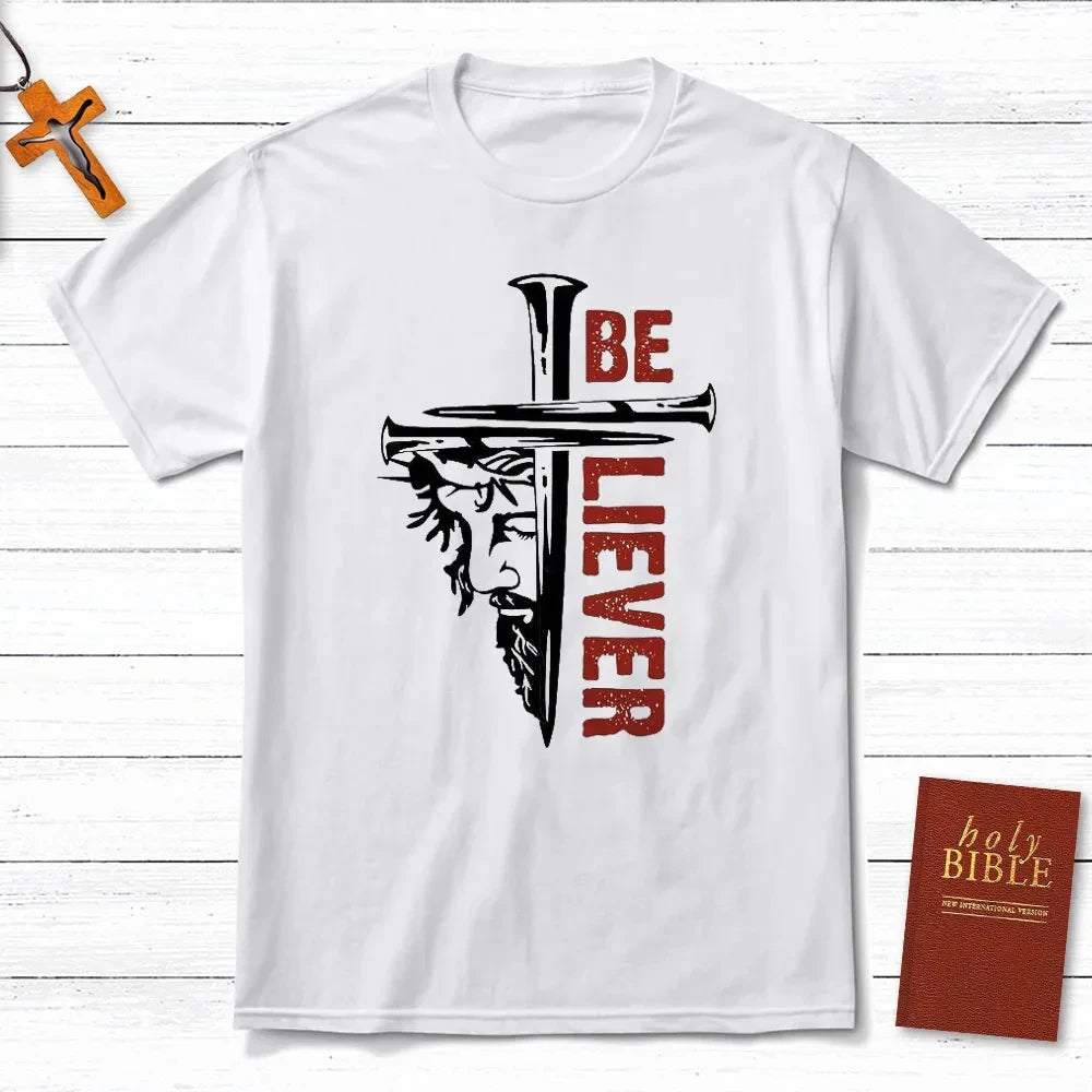 Believer Christian T-Shirt Men's and Women's Short Sleeve Cotton Tees Y2k Shirt Men Clothing Summer Blouse Oversize Tops