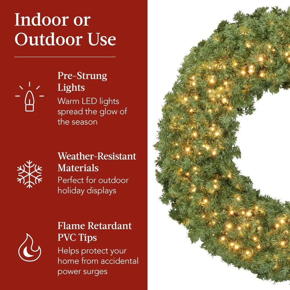 30 Inch Large Pre-lit Artificial Fir Christmas Wreath with Red Lights - Door and Mantel Holiday Decoration Accent