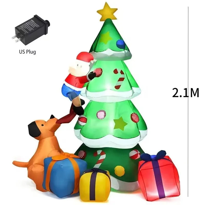 Christmas Tree Inflatable Model 7FT Dog Santa Claus LED Light Xmas Inflatable Decoration Gift Outdoor Indoor Party Yard Prop