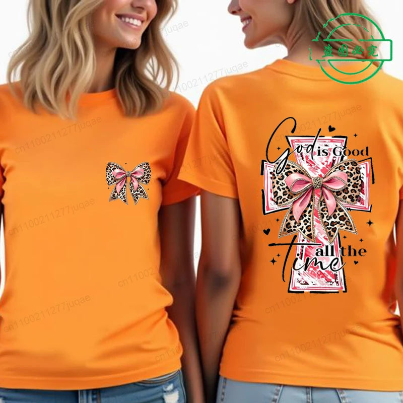 God Is Good All The Time Trend Women Fashion Clothing Graphic T-shirts Clothes Boho Christian Bible Verse Print Shirt Casual Tee