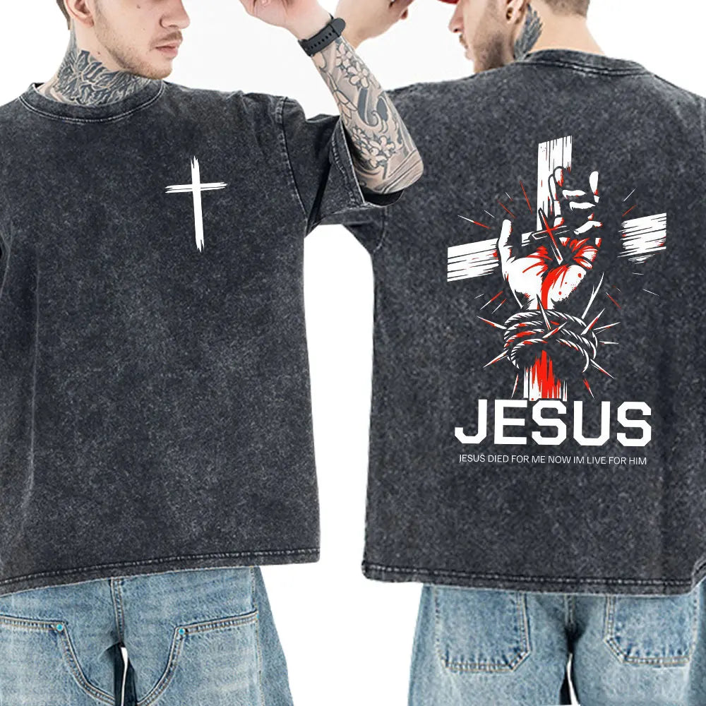 Christian Jesus Faith Bible Verse Washed T-shirts Men Women Clothing Fashion Vintage Oversized T Shirts Casual Cotton T-shirt