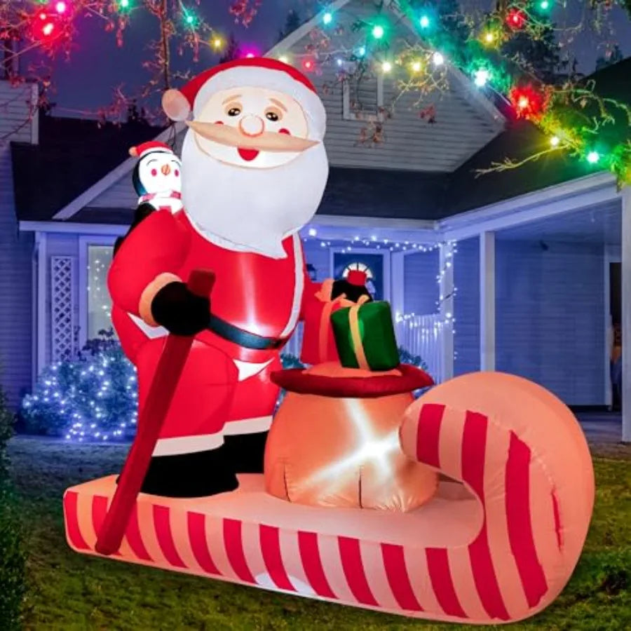 6.5FT Christmas Inflatable Santa Rides a Sledge Decoration with Builtin LED Lights for Outdoor Yard Holiday Decor Perfect for P
