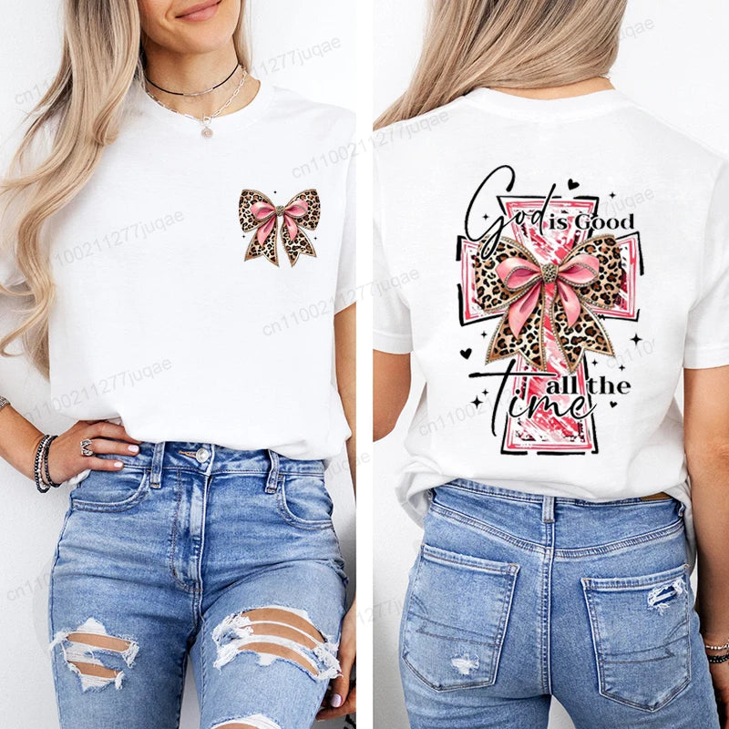 God Is Good All The Time Trend Women Fashion Clothing Graphic T-shirts Clothes Boho Christian Bible Verse Print Shirt Casual Tee