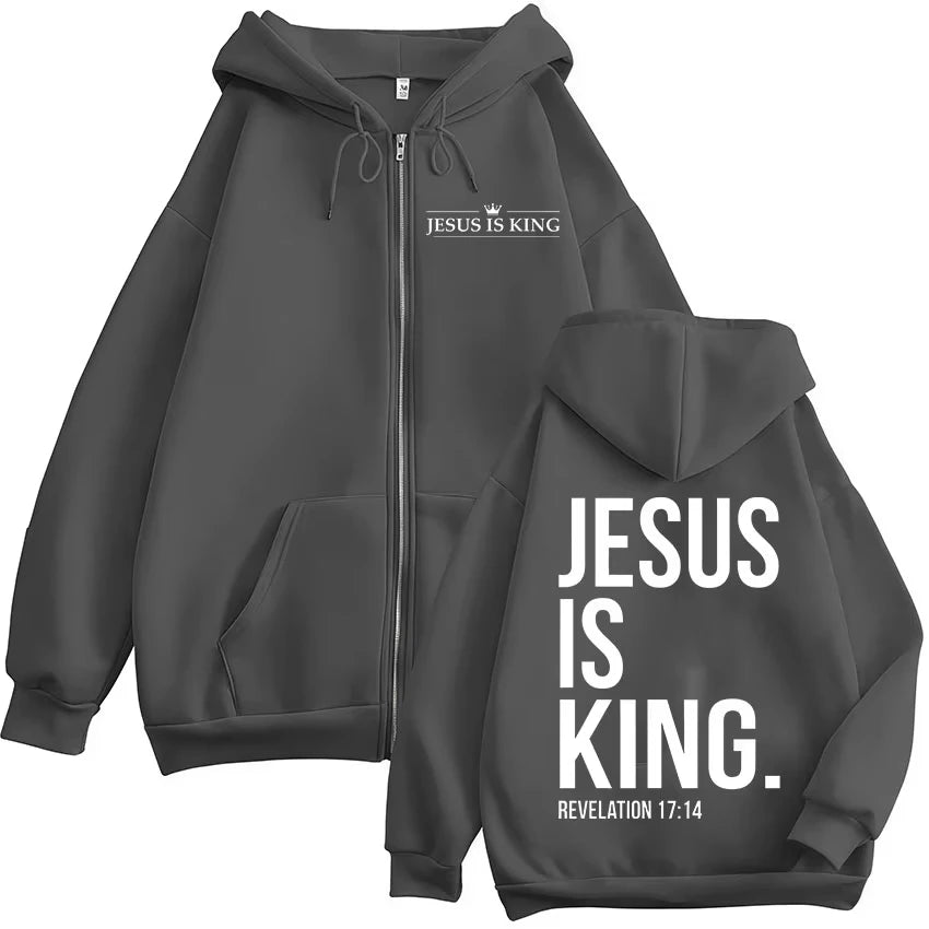 Jesus Is King Christian Bible Verse Zipper Hoodies Men Women Clothing Fashion Harajuku Zip Up Sweatshirts Fleece Casual Pullover