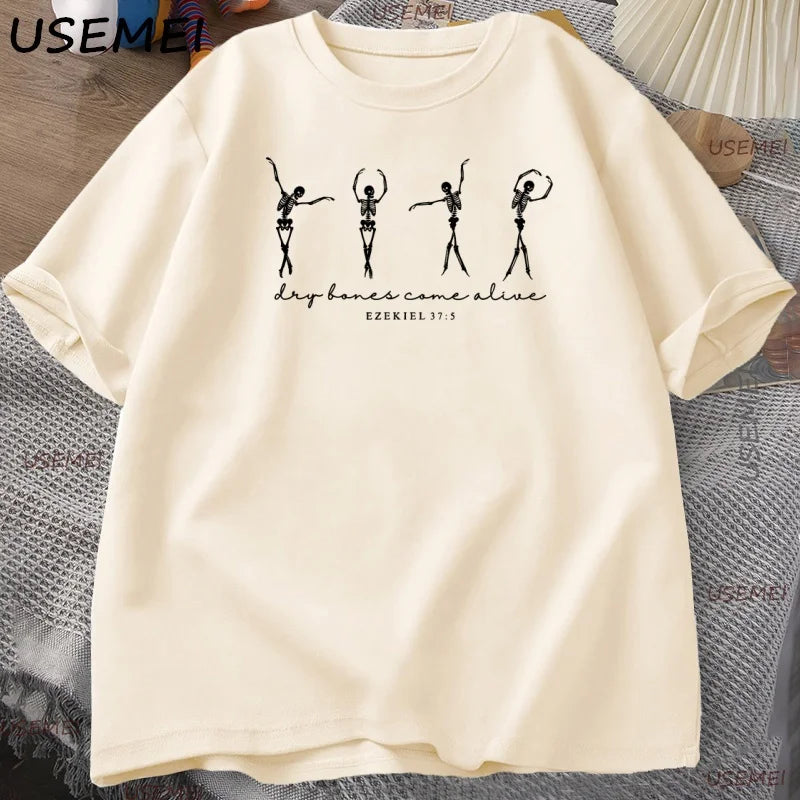 Skeleton Dancing T-Shirt Men Women Christian Halloween T Shirt Retro Fall Bible Verse Tee High Quality Man Clothing Streetwear