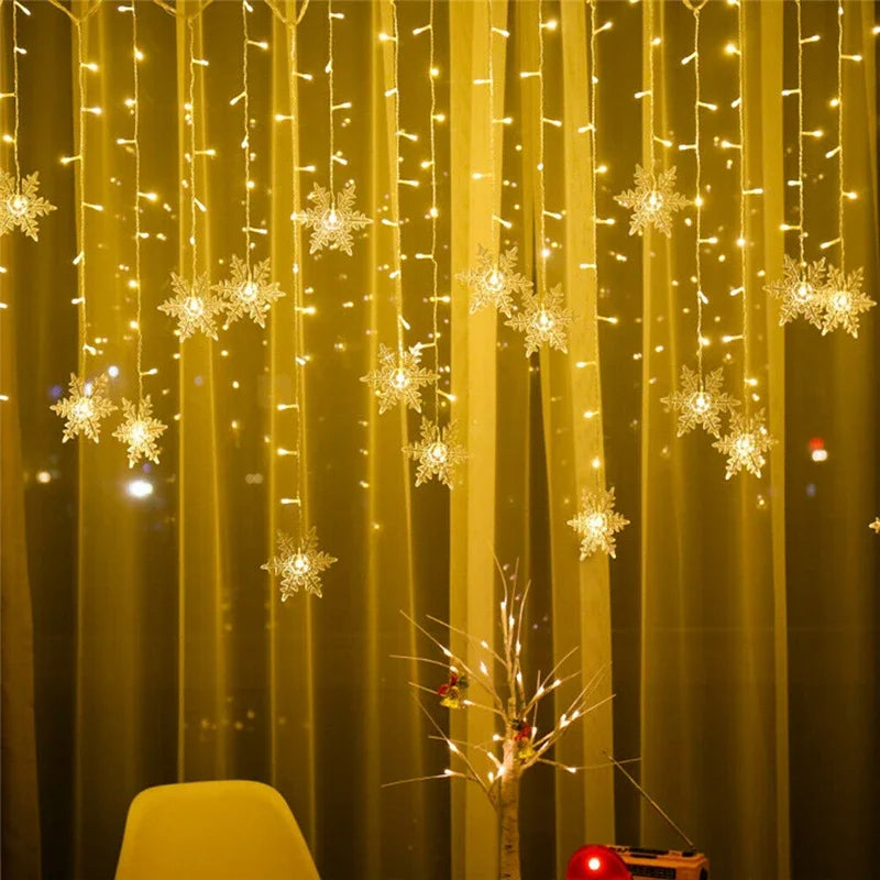 Christmas Lights Led Snowflake Curtain Garland Outdoor Fairy String Lights Holiday Party Garden New Year Decoration 2024