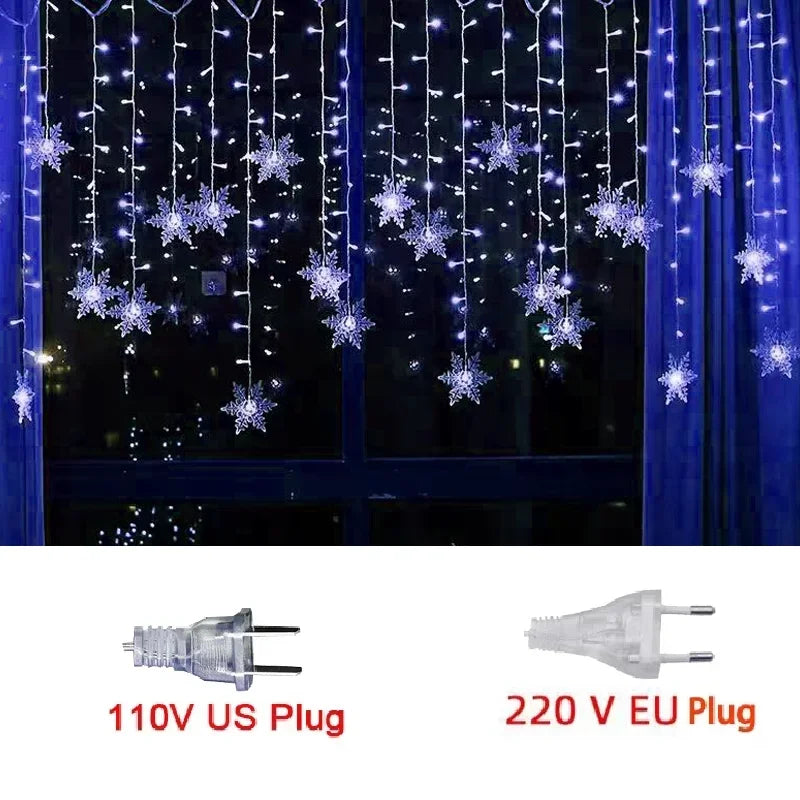 Christmas Lights Led Snowflake Curtain Garland Outdoor Fairy String Lights Holiday Party Garden New Year Decoration 2024