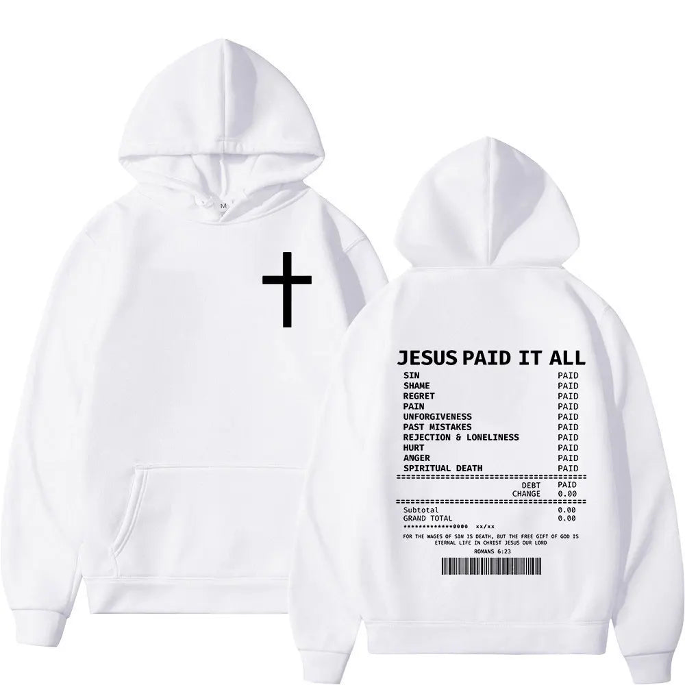 Salvation Jesus Paid It All Hoodies Christian Bible Verse Men's Women Clothing Vintage Sweatshirts Oversized Pullovers Autumn