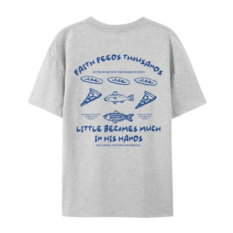 Christian Streetwear Jesus Math Graphic Shirt Retro Boho Loaves and Fishes T-Shirt Cool Religious Faith Apparel Unisex Clothing