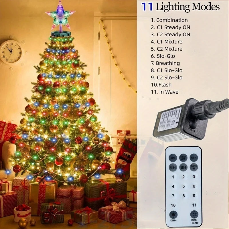 HYGX Christmas Tree Light Strip with Rings, 400 LED Christmas String Lights with Star Top, 6.6 Feet x 16 Rows of Fairy Lights