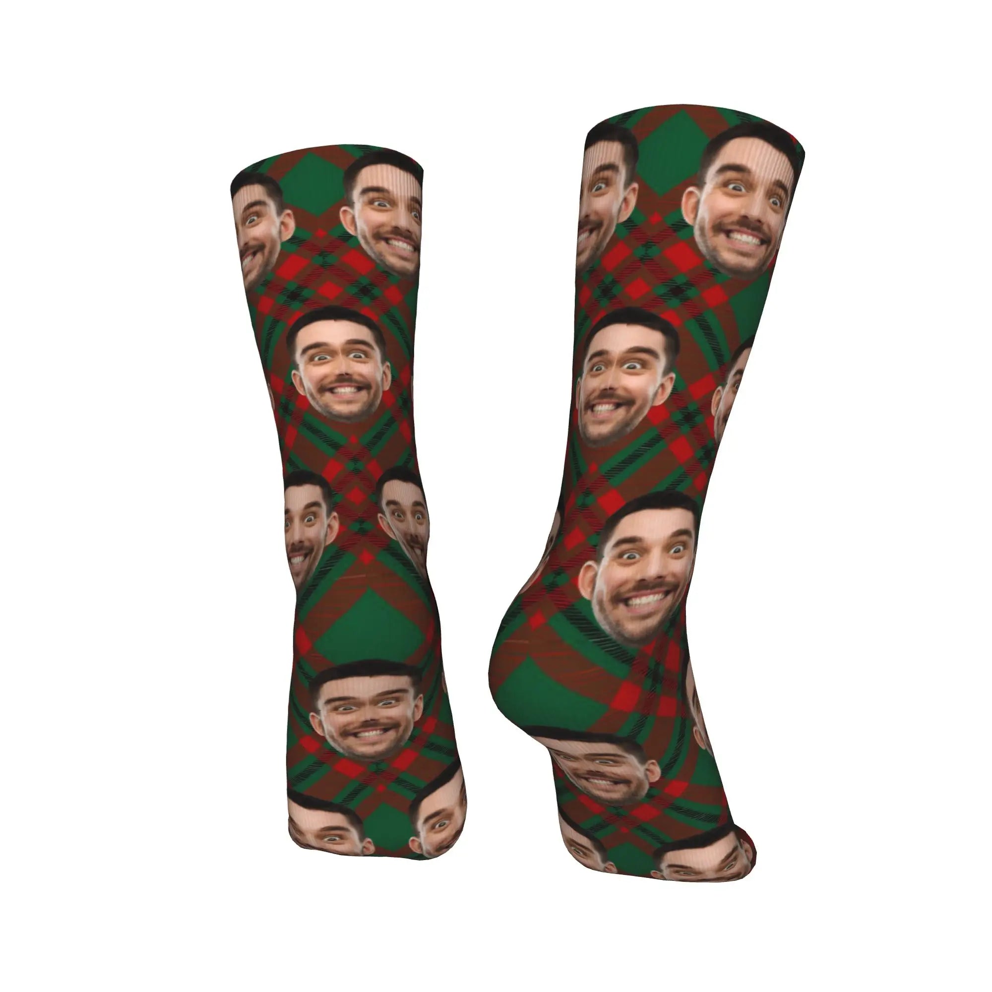 Personalized Christmas Gift Socks Custom Face Xmas Elements Stars Lights Red Unique for Friends Couple Family