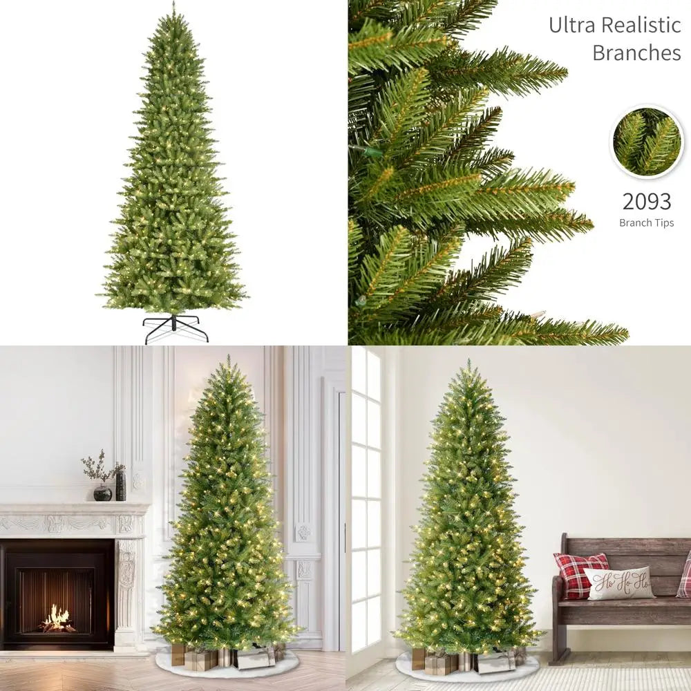 9-Foot Puleo International Slim Fraser Christmas Tree with 800 Clear Lights and 2093 Dense Branch Tips for Easy Setup