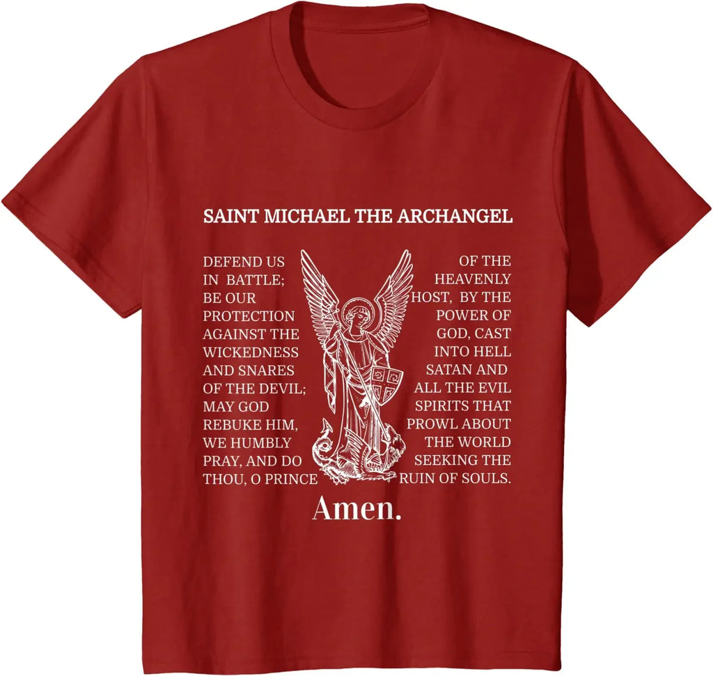 Saint St Michael Prayer Men T-Shirt Catholic Archangel Christian Shirt Short Sleeve Casual Cotton O-Neck Men Clothing  Tshirt