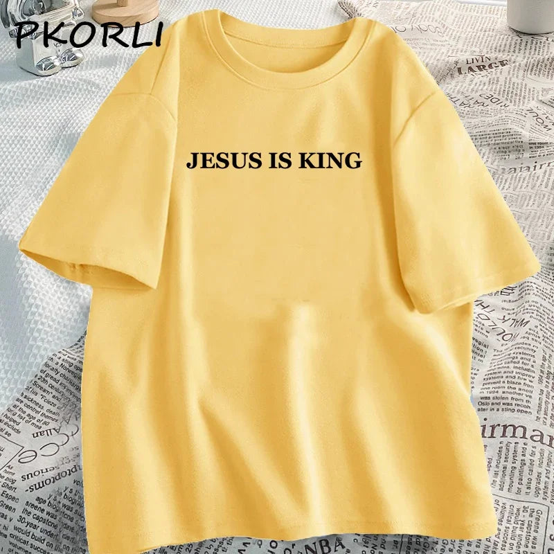 Jesus Is King T-shirt Women Casual God Is Good Tshirt Female Christian Based Clothing Faith Tee Shirt Cotton Short Sleeve Tees