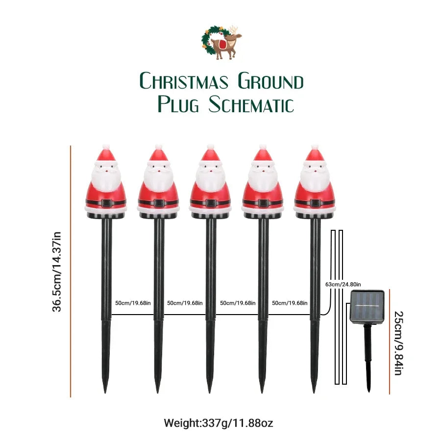 5PCS LED Light Lovely Santa Claus Plug-in Lamp Solar Charging Light Christmas Outdoor Decorative Landscape Light Garden Light