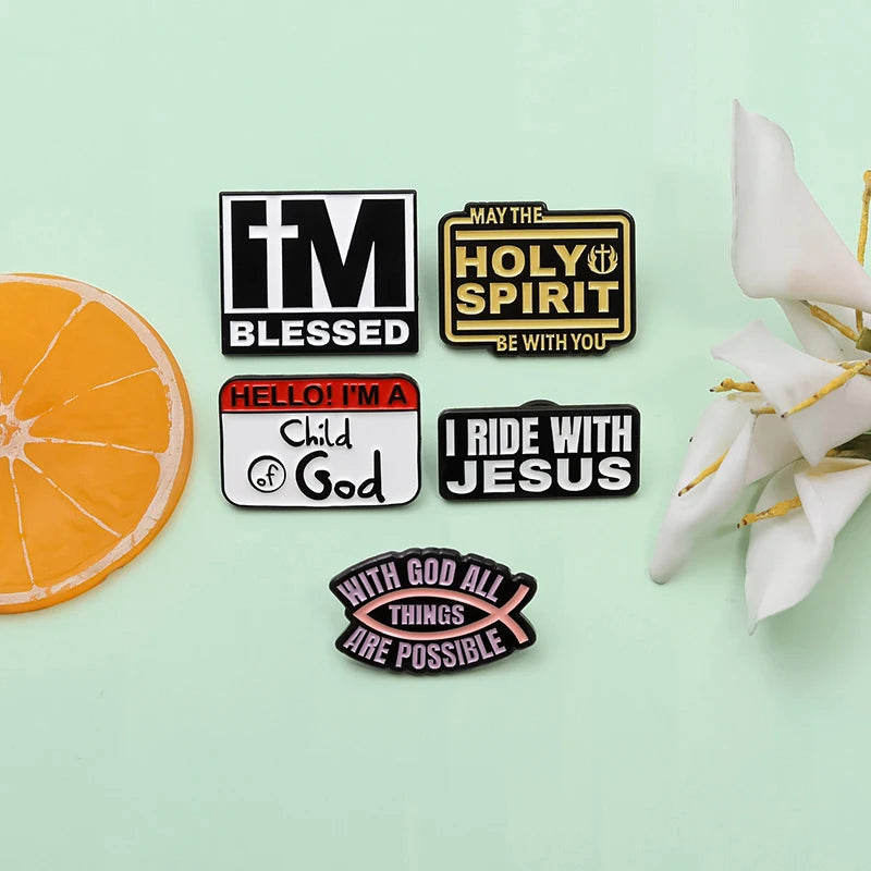 I'm Blessed I Ride With Jesus Enamel Pin Cartoon Creative Christianity Jesus Fish Brooches Jewelry Lapel Badge Gift for Friends