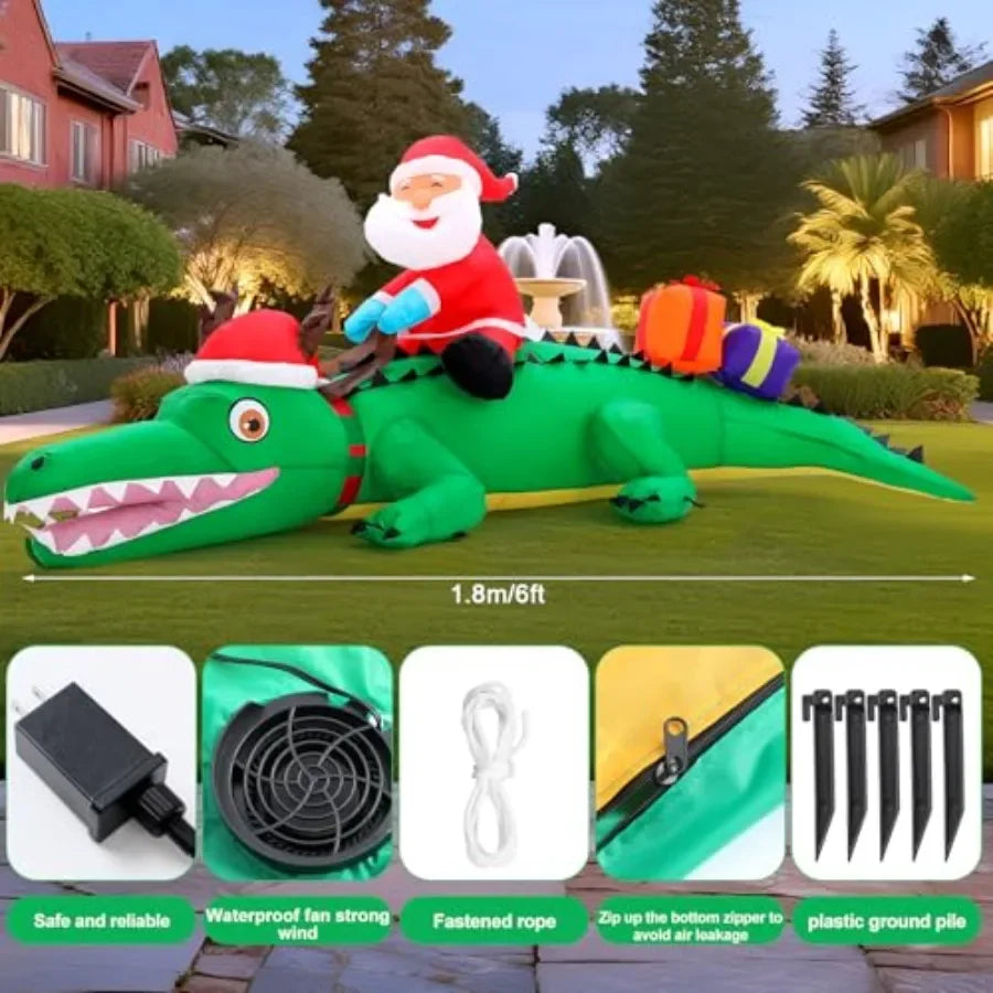 Shappy 6ft Large Inflatables Christmas Alligator Blow up Alligator LED Lighted Xmas Decorations Outdoor Christmas Blow up Yard
