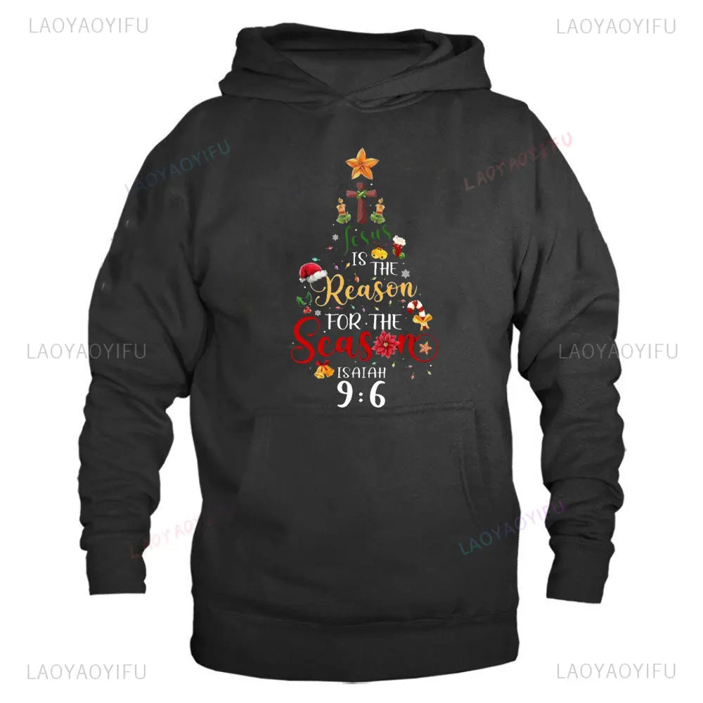 Christian Christmas Tree Graphic Unisex Hoodies Christian Merry Christmas Faith Sweatshirt Men Clothing Winter Warrior Essential