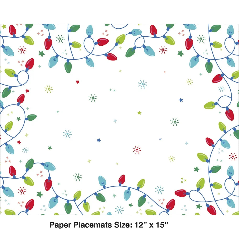 Disposable Christmas Lights Placemats Set of 24 Holiday Table Decor Protectors Ideal Parties Winter Celebrations Paper 12x15