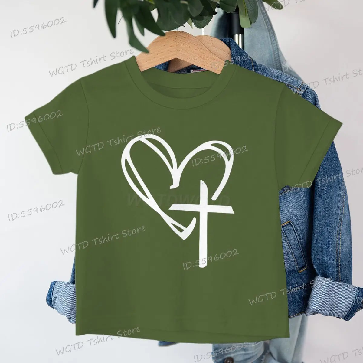 Children's Clothing Christian Heart Cross Glowing T-shirt Jesus Heart Cross Clothes Child Girl Boy Luminous Harajuku Kids Tops