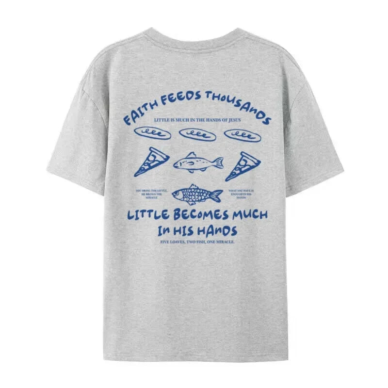 Retro Boho Loaves and Fishes T-Shirt Christian Streetwear Jesus Math Graphic Shirt Cool Religious Faith Apparel Unisex Clothing