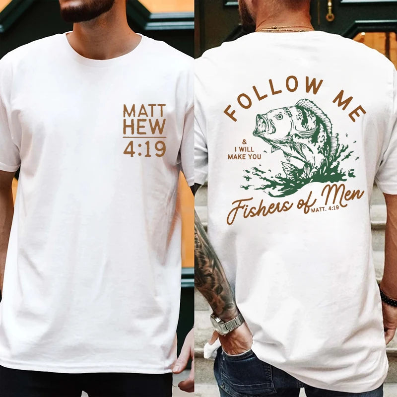 Loose Men T-shirt Summer Fishers of Men Print T Shirt Retro Christian Street Top Tee Vintage Christian Dad Men's Bible Clothing