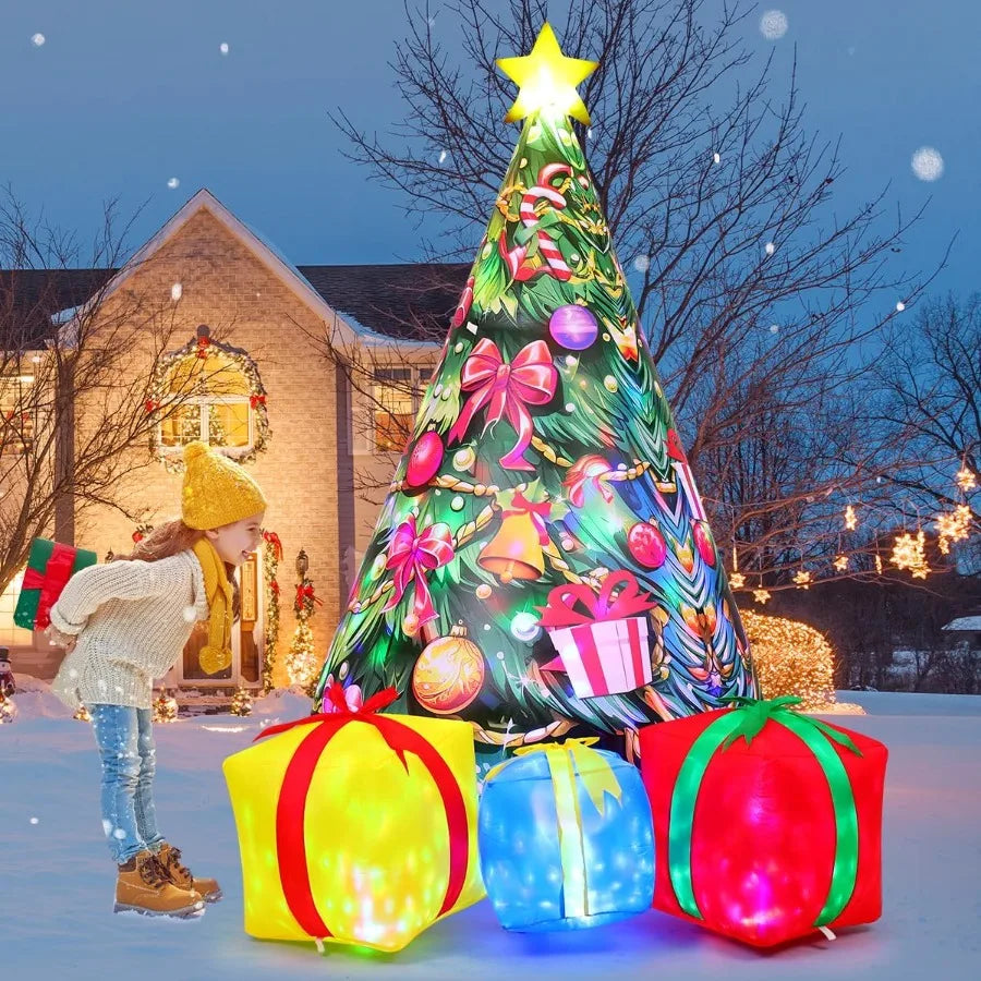 7.8 FT Pink Inflatable Christmas Tree Outdoor Decoration with Colorful Lights for Holiday Party Yard Lawn Indoor Garden Decorat
