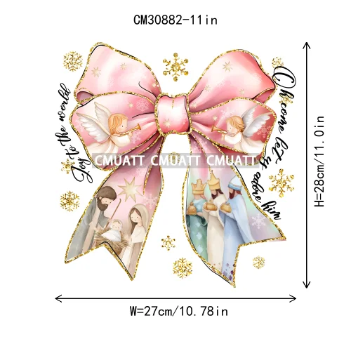 Coquette Jesus Glory To God In The Highest Christian Merry And Bright Christmas DTF Heat Transfer Stickers Iron On For Clothing