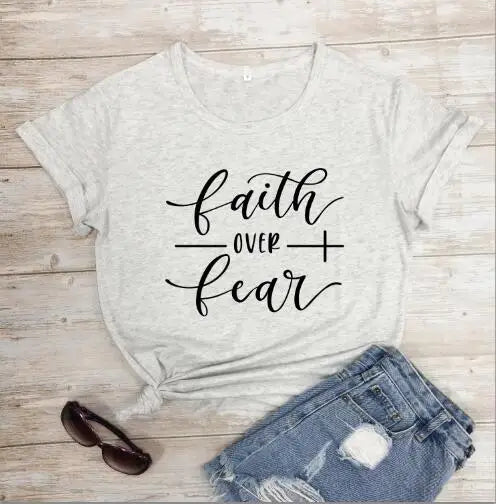 Faith Over Fear Christian T-Shirt Religion Clothing For Women Faith Shirt Graphic Fearless Slogan Vintage Grunge Tops Girl tees