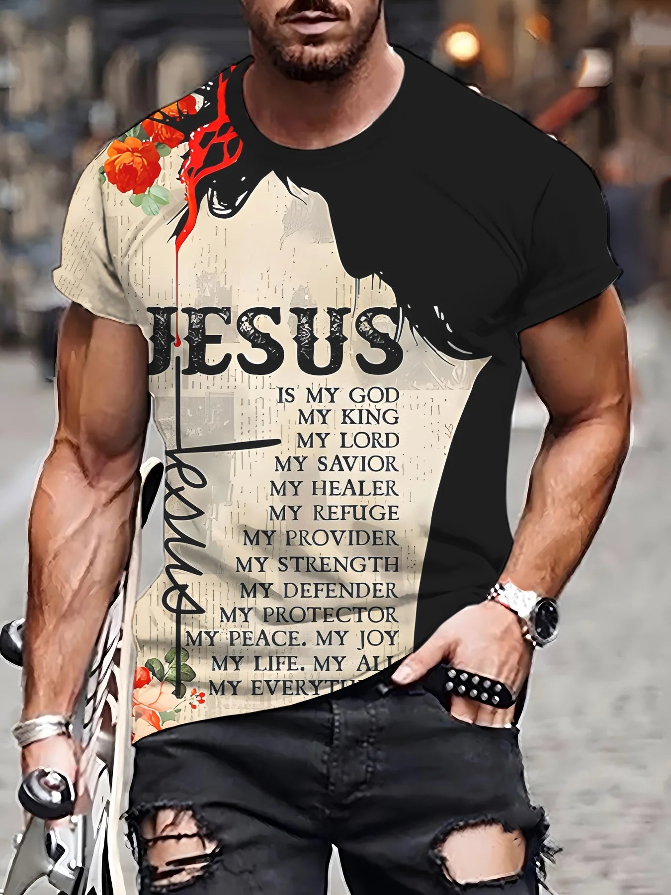 Vintage T-Shirts for Men 3D Jesus Passion Print Short Sleeve Tops Summer Christian T Shirt Loose Oversized T Shirts Men Clothing