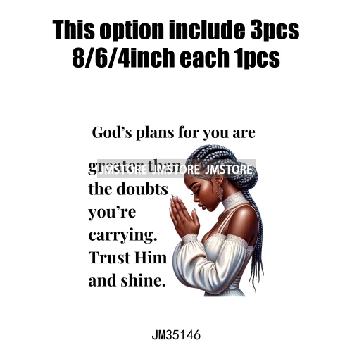 Christian Black Woman Positive Affirmation Bible Praying Blessed Iron on DTF Transfers Stickers Ready to Press for Clothing Bags