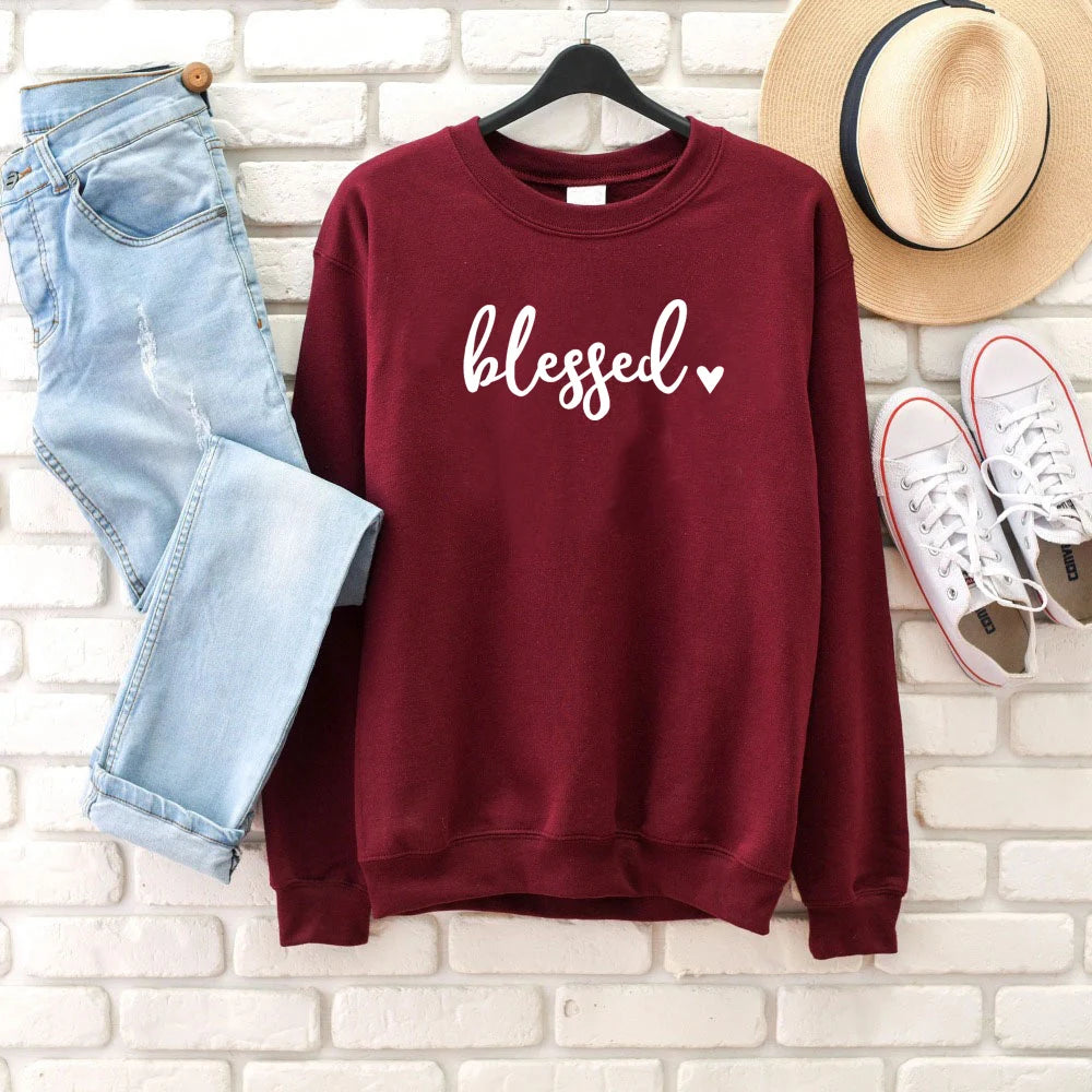 Blessed Heart Graphic Sweatshirt Religious Clothing Pullover Christian Bible Verse Baptism Cotton Jumper Jesus Blessed Tops