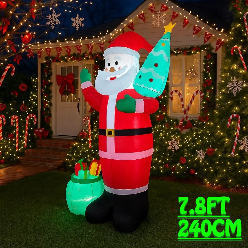 7.8FT Outdoor Holiday Inflatable Decoration Santa Claus Christmas Tree Christmas Yard Decorations Xmas Home Ornaments Lights