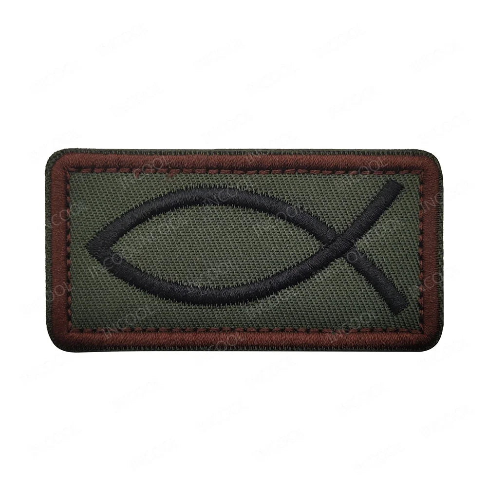 Jesus Fish Embroidered Patches God Christian Cross Sign Strip Embroidery Shoulder Appliqued Hook Loop Chevron For Clothing Cap