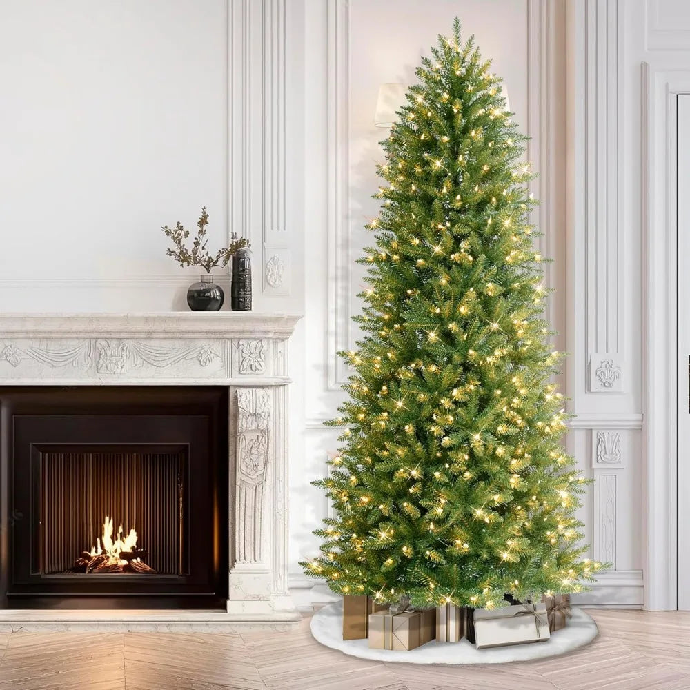 9-Foot Puleo International Slim Fraser Christmas Tree with 800 Clear Lights and 2093 Dense Branch Tips for Easy Setup