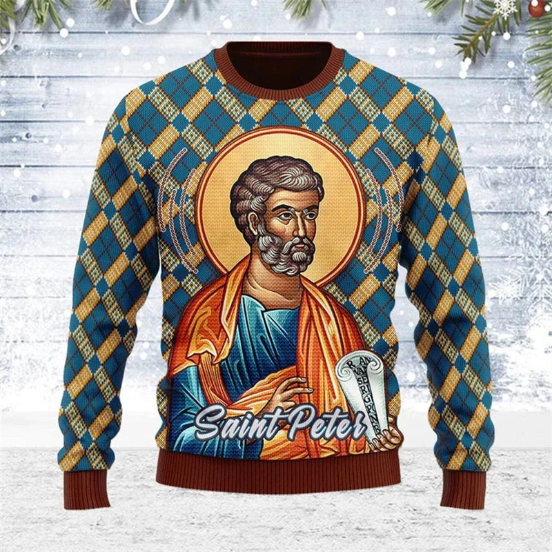 Eastern Orthodox Sweater Men 3D Print Jesus Pattern Unisex Sweatshirt Christian Cross Pullover Vintage Men Clothing Dropshipping