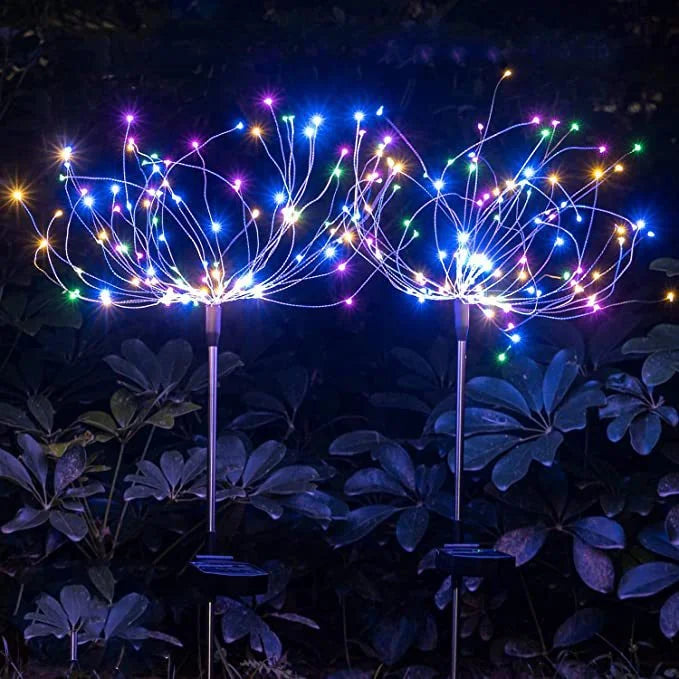 New LED Solar Ground Mounted Fireworks Lights Outdoor Waterproof Holiday Garden Decoration Dandelion Atmosphere Lawn Lights